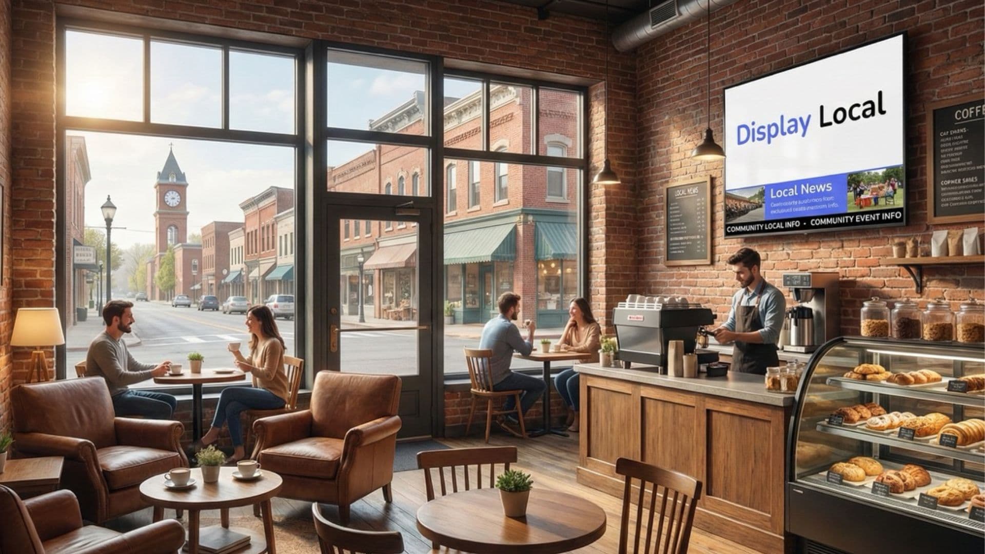 Community screen in a neighborhood coffee shop